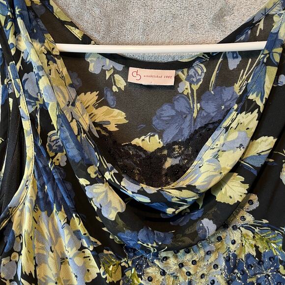 Y2K Vintage Floral Dress Grunge Handkerchief Hem Cowl Neck Lace 90s Fairycore LG - Picture 5 of 9